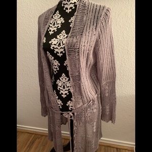 NWT Gorgeous crochet belted sweater